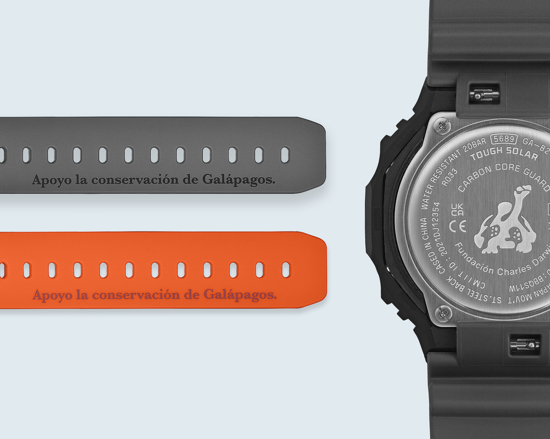 Images of the band and back cover of the GA-B2100DF