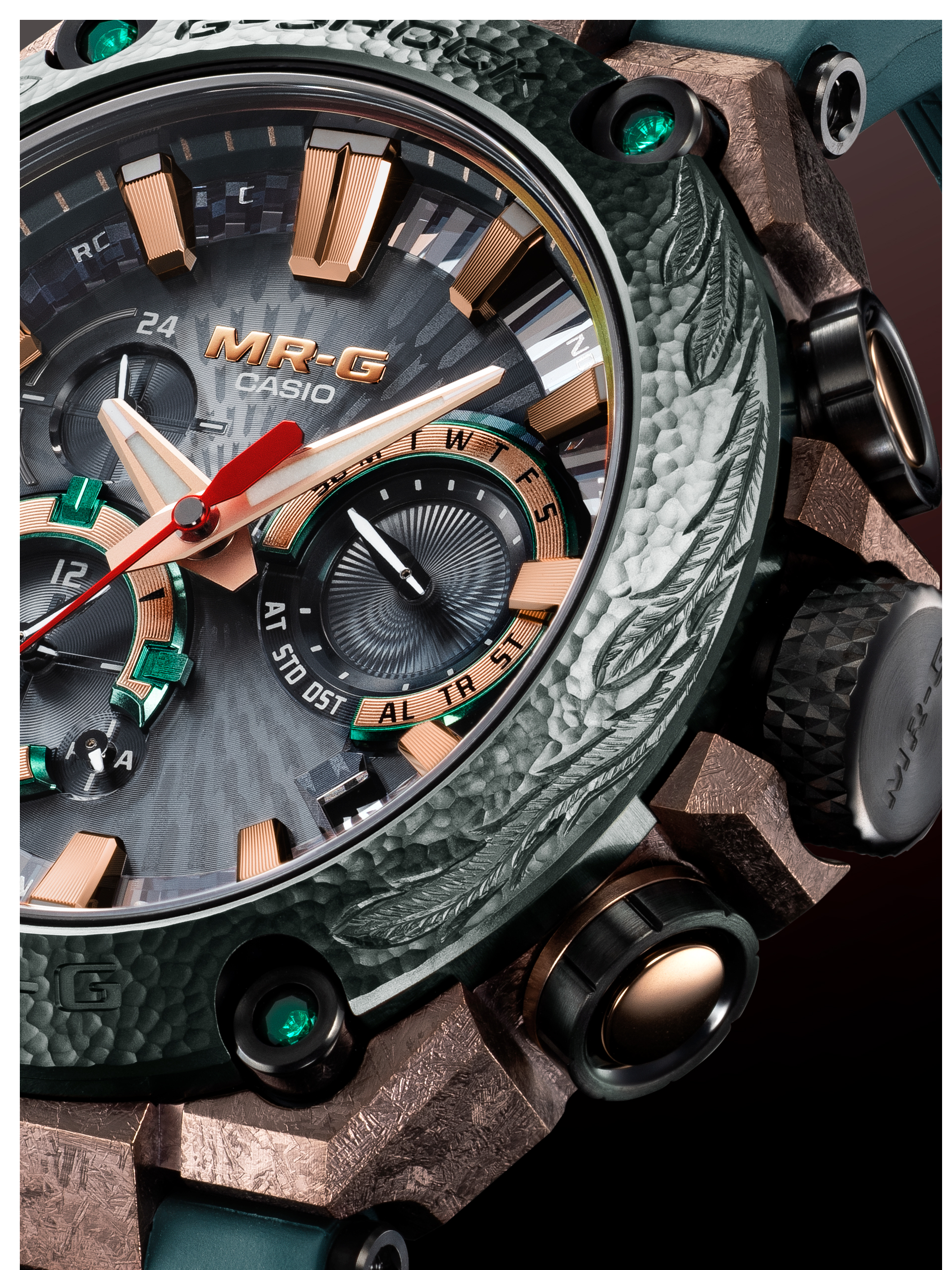 Left-facing photo of MRG-B2000KT with phoenix engraving